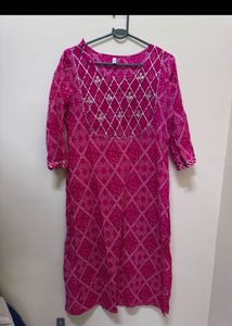 Pink cotton Printed Kurta Set
