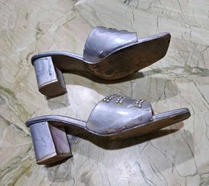 Sparkling Silver Block Heels