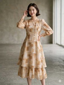 Elegant Brown Printed Midi Dress