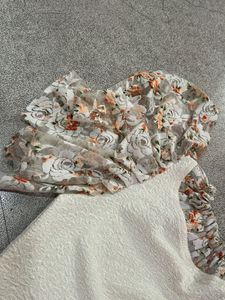 Cream Textured Blouse with Floral Sleeves
