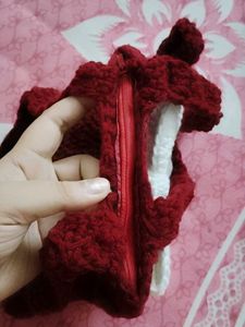 151.Crocheted Maroon Bag with White Bow
