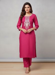 Hot Pink Casual Pant And Kurta Set