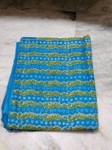 Blue Saree with Yellow &amp; Green Print