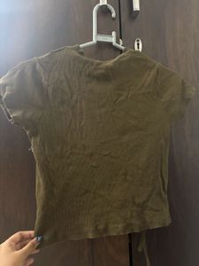 Olive Green Ruched T-Shirt