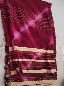 Burgundy & Beige Striped Saree