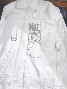 Chic White Jacket with Graphic Tee