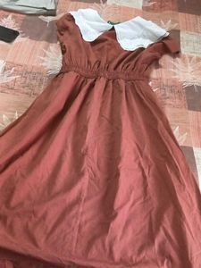 Vintage Burnt Orange Dress with Lace Collar