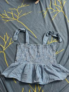 Blue Gingham Smocked Peplum Top