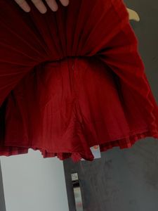 Red Pleated Skirt with Bows
