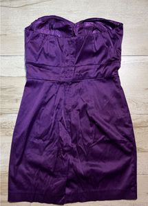 Purple Strapless Satin Dress