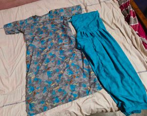 Beautiful Floral Print Kurta with Teal Pants