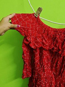 Red Off-Shoulder Bandhani Print Top