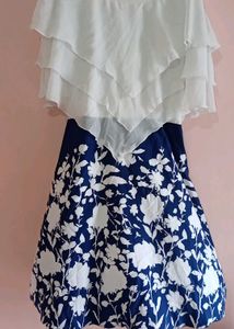 White Layered Ruffle Navy Floral Mini Dress