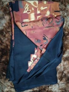 Elegant Blue &amp; Brown Printed Saree