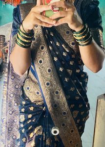 Elegant Blue Saree with Gold Brocade