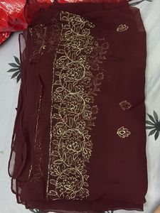 Elegant Embroidered Maroon Saree