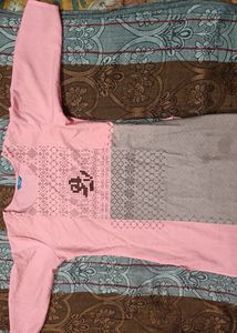 Pink & Grey Printed Kurta