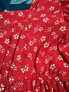 Red Floral Puff Sleeve Top