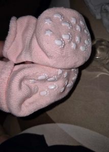 Cute Pink and grey Baby Socks with Grips