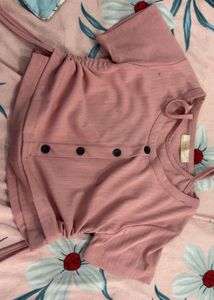 Cute Pink Ribbed Button-Up Crop Top