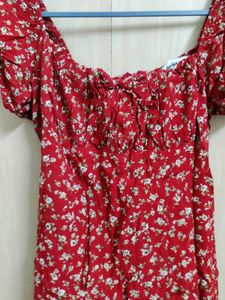 Red Floral Off-Shoulder Mini Dress