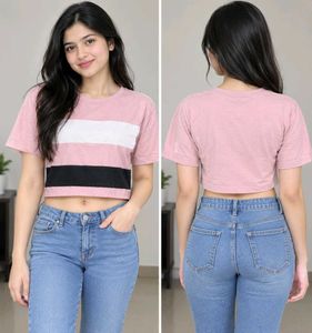 Pink Striped Cropped T-Shirt