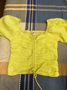 Lime Green Ruched Puff Sleeve Top