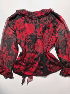 Red Floral Wrap Top