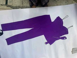Purple designer Breasted Belted co ord rhinestone