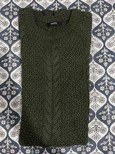 Cable Knit Knee Length Sweater Dress| Dark Olive