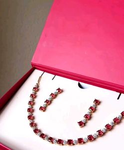Elegant Ruby &amp; Diamond Necklace &amp; Earring Set