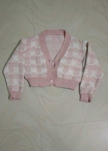 Chic Pink & White Cropped Cardigan