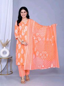 Orange Paisley Print Pant Kameez