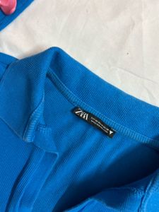 ZARA Blue Collared Crop Top