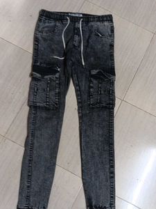 Men's Acid Wash Cargo Jeans