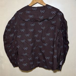 Cute Bow Print Button-Up Top