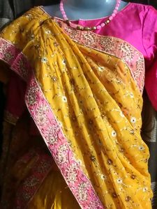 1-TimeUsed Elegant YellowLehengaWith PinkBorder+Bl