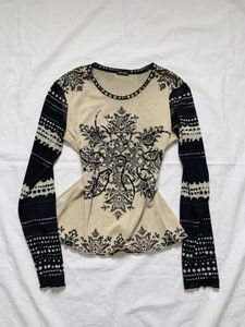 Sheer Beaded Black and Cream Top