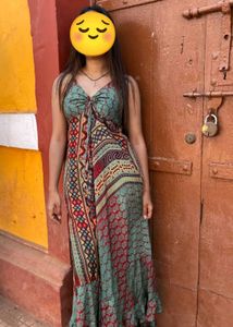 Boho-Chic Printed Green Maxi Dress