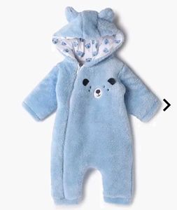 Blue Bear Fleece zip front hooded romper