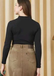 Shein Fitted High Neck Zip ClosureFull Sleeve Leot