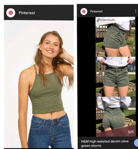 Olive Green H&M Shorts With Tank Top