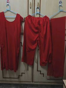 Red Kurta Set with Palazzo &amp; Dupatta