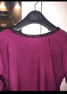 purple colour kurti with black lace