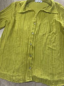 Lime Green Pleated Button-Up Shirt
