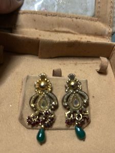 Exquisite Ethnic Earrings with Green Beads