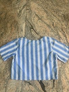 Blue Striped Embroidered Top ( global desi )