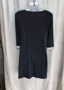 Elegant Black Dress with Embellished Sleeves