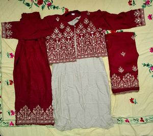 Embroidered Kurta Set - Maroon