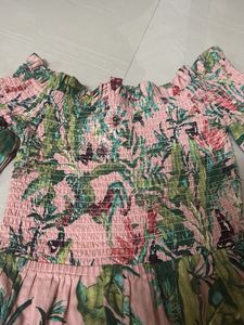 Off-Shoulder Tropical Print Jumpsuit
